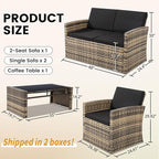 4-Piece Patio Furniture Set, Wicker Outdoor Rattan Sectional Sofa with Cushions and Glass Table, All-Weather Outdoor Conversation Set, Ideal for Garden, Porch, Backyard, Black