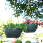12 Inch 2 Pack Large Hanging Planters for Indoor Outdoor Plants, Plastic Hanging Basket Pots for House Plants Flowers, Black Speckles