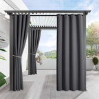 RYB HOME Outdoor Curtains for Patio Waterproof Block Sunlight Thermal Insulated Privacy Assured Thick Outside Curtains for Pergola, Deck, Gazebo, W52" x L90", Grey, 1 Panel
