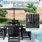 Pamapic 7 PCS Outdoor Dining Set, Spacious HDPE Outdoor Table and Chairs, Wood Grain Patio Furniture Sets with Elegant Armrest, All-Weather Patio Dining Table with Umbrella Hole, Black