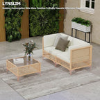 LYNSLIM Outdoor Patio Furniture Set, Wicker Outdoor Sectional Set, Boho Patio Conversation Sectional Sofa with Large Tempered Glass Coffee Table and Waterproof Cushion (3-Piece Patio Furniture)