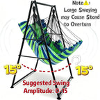 Hammock Chair Stand with X-Large Swing Chair with Footrest，Anti-Tip Thickened Weather-Resistant Iron Pipe Swing Frame, 450Lbs Stand Capacity Quick Assembly for Indoor Outdoor (Green Stripe)