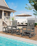 GarveeLife Poly Lumber Rocking Chair Outdoor - HDPE High Back Porch Rocker Chairs for Adults - All Weather Resistant Furniture for Patio - Grey
