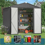 Storage Shed 8 x 6 FT, Galvanized Steel with Lockable Doors, Dark Gray