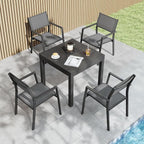 5 Pieces Outdoor Dining Set, Never-Rust Aluminum Expandable Patio Dining Table Set, 32"-65" Extendable Dining Table and Stackable Textilene Dining Chairs for Backyard, Deck, Indoor, Black