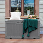 Greesum 100 Gallon Resin Deck Box Large Outdoor Storage with Cushions for Patio Furniture, Garden Tools, Pool Supplies, Weatherproof and UV Resistant, Lockable,Gray