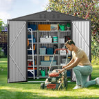 Storage Shed, 6 x 4 FT Galvanized Steel with Lockable Doors, Dark Gray