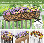 Y&M 6pcs 30 Inch Window Deck with Coco Liner, Fence Metal Hanging Flower Planter Window Basket Deck Railing Planter Boxes for Outdoor Garden Lawn,