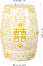 JONATHAN Y TBL1013B Double Happiness 18" Chinoiserie Ceramic Drum Indoor/Outdoor Garden Stool Bohemian, Coastal, Classic, Cottage,Traditional, Patio, Garden, Bathroom, Living Room, Yellow/White