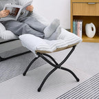 15"(H) Folding Ottoman, Foldable Footrest Stool, Portable Small Foot Stool for Couch, Collapsible Foot Rest Ottoman for Sofa, Accent Padded Ottomans for Living Room, Bedroom, Stripe Grey