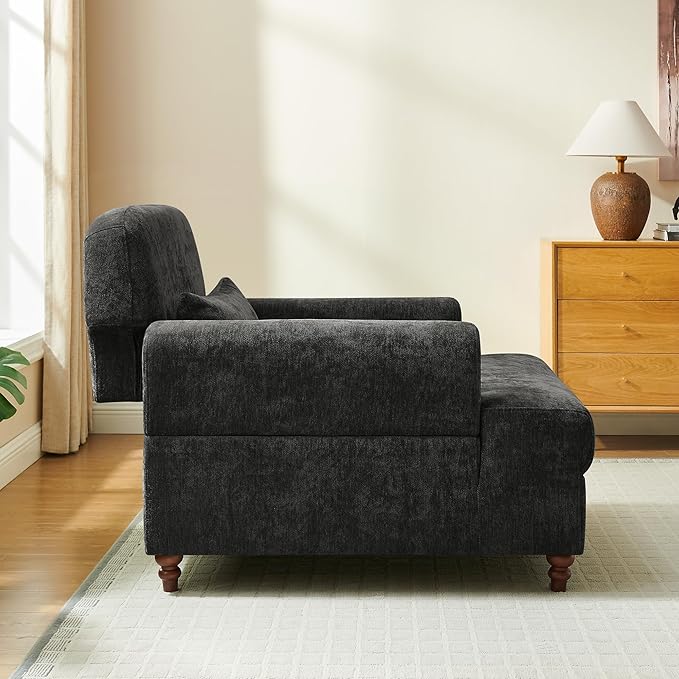 Chaise Lounge Chair Indoor with Adjustable Backrest, Oversized Accent Armchair for Living Room & Bedroom, Upholstered Mid-Century Reading Chair, Comfy Single Sofa Chair, Modern Living Room Chair