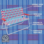 Camp & GO 16.5" High Seat Outdoor Double Wide Loveseat Web Folding Chair, Blue/Red