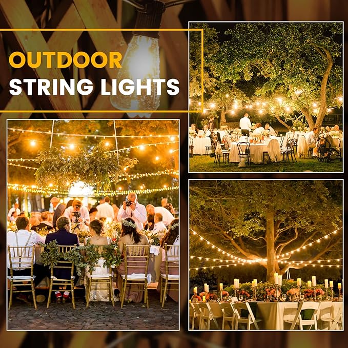 String Lights, 25ft Vintage Edison Bulbs, IP65 Waterproof, Warm White