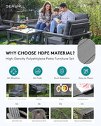 SERWALL HDPE Patio Furniture Set, 7-piece Outdoor Sectional Sofa Set, All Weather Outdoor Couch Set for Deck, Lawn, Grey Frame with Grey Cushion