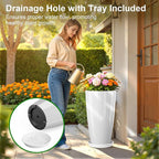QCQHDU 21 inch Tall Planters for Outdoor & Indoor Plants, Set of 2 Large Outdoor Planters with Drainage Hole for Front Porch, Patio, Garden, White
