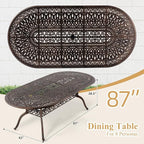 Outdoor Patio Dining Table - All-Weather Cast Aluminum 87" x 28.5“ Oval Patio Table with 2" Umbrella Hole for Balcony Lawn Garden Backyard