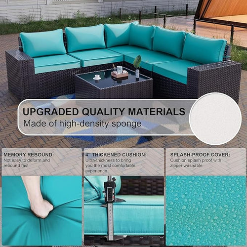 12 Pieces Outdoor Patio Furniture Set PE Wicker Rattan – Blue
