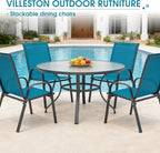 Outdoor Stackable Chairs Set of 4, Stacking Patio Chairs with Textilene Fabric, Outside Furniture for Garden Backyard Balconie Poolside Deck, Blue