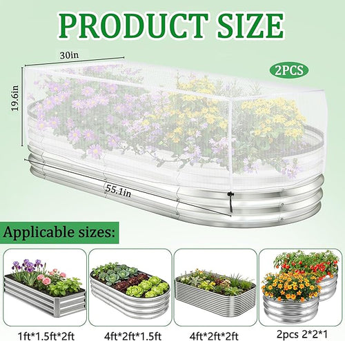 2 Pack Garden Netting for Raised Beds, 55.1" x 30" x 19.6" Garden Bed Insect Bird Netting Cover, Raised Garden Bed Plant Cover Mesh Pest Barrier Screen for Protecting Vegetables Fruits Flowers