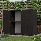 ADDOK Indoor Outdoor Plastic Storage Cabinet 34"x15"x34" with 1 Shelf, Outdoor Storage Shed for Living Room, Hallway, Balcony, Garage, Garden,Black
