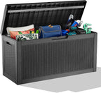 ROJIK Outdoor Storage Housing Deck Box,Waterproof Patio Furniture, Garden Tools, Cushions, Pool Accessories Storage Bench with Lockable Lid and Side Handles (Black,60 Gallon)