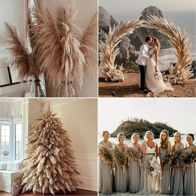 Dried Pampas Grass Stems 9 Pack, 48-Inch Brown Boho Floor Vase Decor