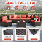 LEVELEVE 7 Pieces Outdoor Patio Furniture Sets,Rattan Conversation Sectional Set,Manual Weaving Wicker Patio Sofa with Tea Table