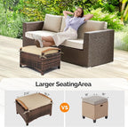 VINGLI Wicker Outdoor Ottoman Set of 2, All Weather PE Rattan Footstool for Patio w/Removable Cushions, Waterproof Rattan Foot Rest for Garden, Balcony, Poolside (Brown)