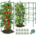 3 Pack Square Tomato Cages for Garden, 42 Inches Heavy Duty Metal Tomatoes Cages Plant Support Stakes Trellis with Clips for Climbing Plants Vegetables Flowers Fruits