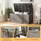 Outdoor Storage Box, Resin Deck Boxes Indoor and outdoor, Waterproof Storage Box Lockable Lid (Grey, 120 Gallon)