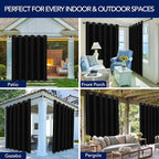 PureFit Outdoor Curtains for Patio Waterproof Weatherproof, UV Resistant Outside Curtains for Gazebo, Front Porch, Pergola, Sun Blocking Privacy Curtain, 100W x 95L inch, 1 Panel, Black