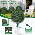 Artificial Boxwood Topiary Trees with Ground Spike,2 Pieces Fake Pine Shrubs Bushes, UV Resistant Faux Evergreen Cypress Tree Plants for Indoor Outdoor Planters Front Porch