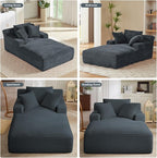 78.7" Chaise Lounge Chair Indoor, Oversized Boneless Couch Comfy Upholstered Sleeper Sofa Bed with 3 Pillows, Corduroy Cloud Reading Chair for Living Room No Assembly Required, Dark Grey