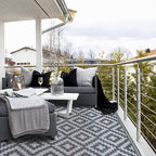 SAND MINE Waterproof Outdoor Rug 4x6 ft, Reversible Mats, Modern Area Rug, Large Floor Mat and Rug for Outdoors, RV, Patio, Backyard, Deck, Picnic, Beach, Trailer, Camping, Black & Grey Lattice