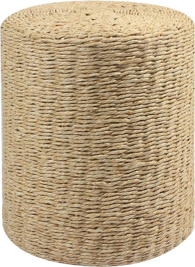 Wimarsbon Decor Round Pouf Ottoman Single Strand Paper Rope Pouf Footrest, Foot Stool, for Bed Room Living | Room | Accent Seat (Brown Paper Rope