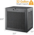 Outdoor Storage Box, Resin Deck Boxes Indoor and outdoor, Waterproof Storage Box Lockable Lid (Black,32 Gallon)