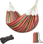 JoyView Brazilian Hammock for Single Person - Portable Cotton Hammock with Hanging Ropes & Carry Bag - 78.8x39.4' - 300LBS Capacity - Red & Green Stripes