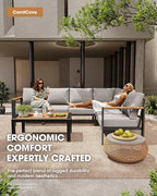 Aluminum Outdoor Patio Furniture 3 Seats, All-Weather Outdoor Patio Sofa with Washable Thick Cushion, Morden Patio Couch for Porch, Balcony, Deck, Yard, Gray