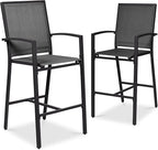 Best Choice Products Outdoor Bar Stools Set of 2, Bar Height, Patio Furniture, All Weather Mesh Design w/Armrest - Black /Black