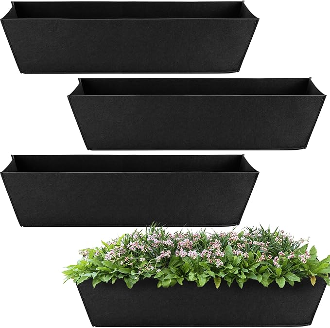 Adnee 4 Pcs 30 Inch Fabric Plant Window Box Liners-Rectangular Non-Woven Planter Basket Liner-Black Felt Flower Hanging Basket for Outdoor Garden Wall Hanging Planter Flower Vegetables