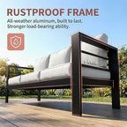 Kiss the Water Outdoor Couch Aluminum Patio Furniture Sofa, 3 Seat All-Weather Metal Patio Couch with 5" Thick and Soft Cushion and Wide Arm, Outdoor Sofa for Balcony, Porch