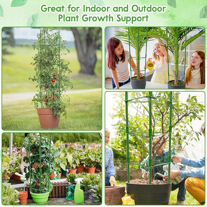 Riare 4 Pack 5.2 FT Tomato Cages for Garden- 63inches Heavy Duty Tomato Stakes and Supports, Adjustable Tall Tomato Plant Support Trellis for Pots, Raised Garden Bed, Climbing Vegetables Plants