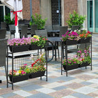 OYEAL Raised Garden Bed 32" Tall Elevated Planter Boxes with Trellis & Legs, Standing Herb Garden Planter Outdoor for Gardening, Vegetables, Flowers, Herbs, Backyard, Black