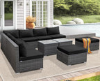 NICESOUL 11 Piece Modern L Shaped Outdoor Sofa Set, 29.3'' High Back Comfy Big Size Wicker Patio Modular Sectional with Table & Ottoman, Rattan Conversation Furniture, 2 Color Cushion Black & Gray