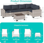 6-Piece Outdoor Patio Furniture Set Wicker Sectional Sofa Set, Patio Conversation Set with Thickened Cushions & Coffee Table for Garden, Backyard, Poolside, Dark Grey