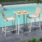 LAUSAINT HOME 3-Piece Patio Bar Set, All Weather Textilene Bar Height Table and Chairs Set with Wood Like-Top Table, Metal Counter Height Bar Stools and Table Set for Garden, Deck, Balcony