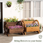Wooden Wagon Planter Flower Cart with Wheels Garden Box Garden Planter, Decorative Planter for Flowers Herbs Vegetables for Indoor & Outdoor Décor Flower Cart for Patio Garden Balcony (Brown)