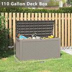 Outdoor Storage Box, Resin Deck Boxes Indoor and outdoor, Waterproof Storage Box Lockable Lid (Grey, 100 Gallon)