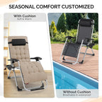 VINGLI Padded Zero Gravity Chair, Lounge Chair with Removable Cushion & Tray， Folding Reclining Patio Chairs， Recliner Chair for Lawn，Indoor Outdoor-Khaki