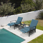 Oakcloud Adjustable Outdoor Lounge Chair Metal Patio Relaxing Recliner Chair Set with Bistro Table and Removable Cushions(Peacock Blue)